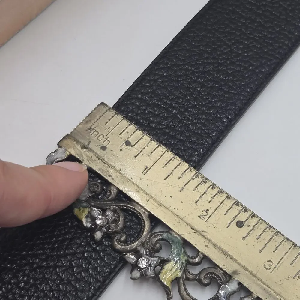 COACH Mens Black Pebbled Leather Silver Buckle Belt Logo Size 32 Fits 30-34
